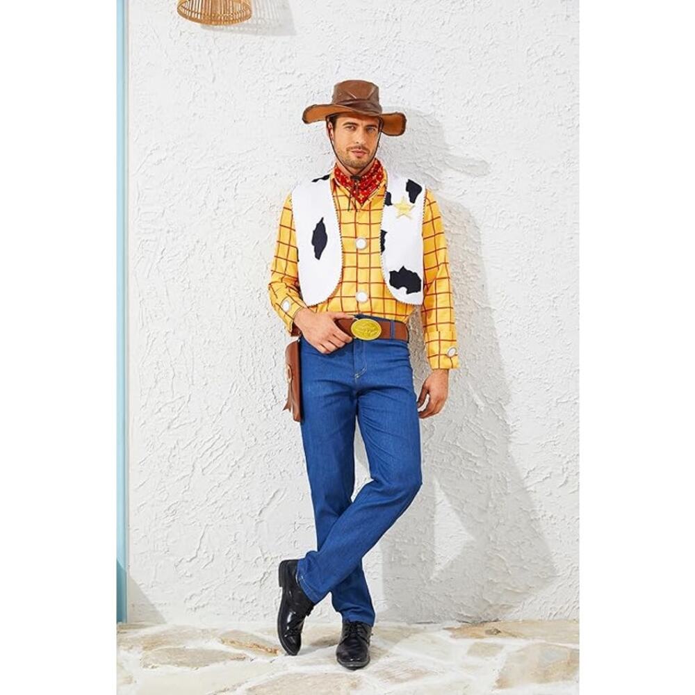 Cowboy Adult Costume, Men Western Sheriff Halloween Cosplay Outfit Rodeo, Small - Picture 2 of 5